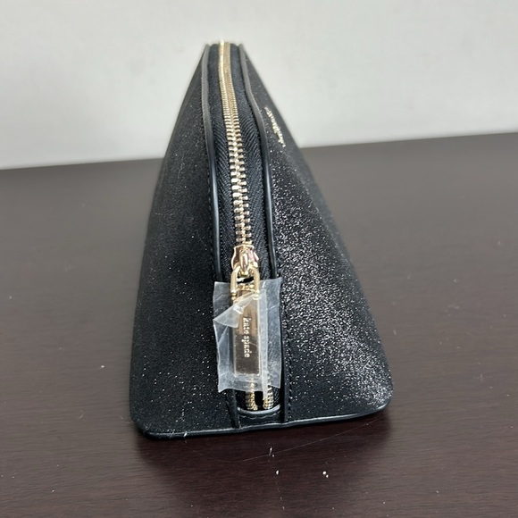 Kate Spade New York Shimmy Glitter Fabric Small Cosmetic Case in black NEW - Picture 3 of 11